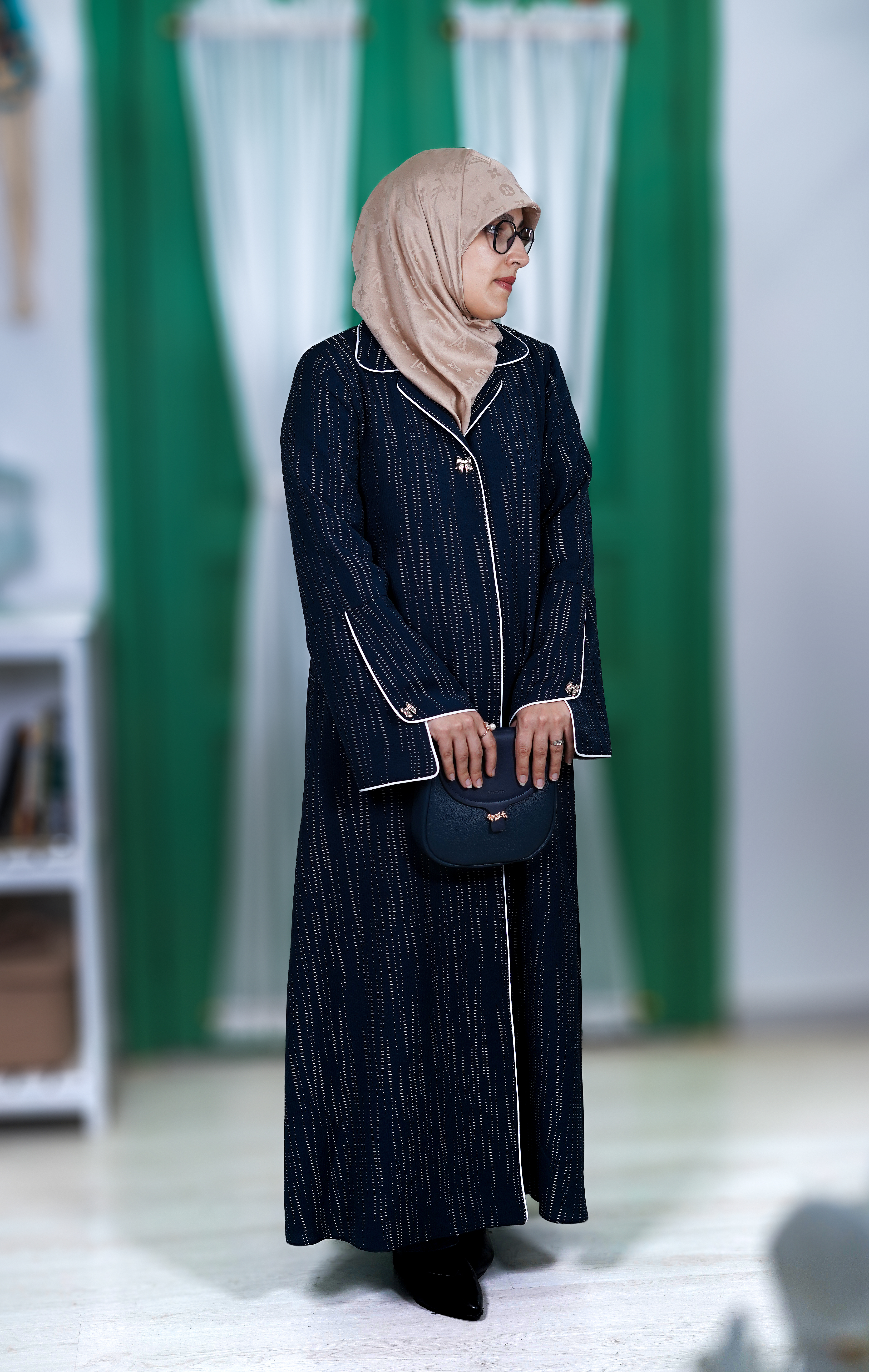 عبای ژاکارد جلوباز سورمه ای